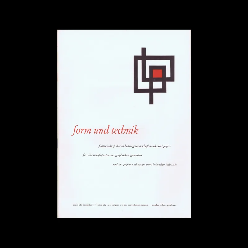 Form und Technik, Vol 08, No. 09, September 1957. Cover design by Rudolph Haller