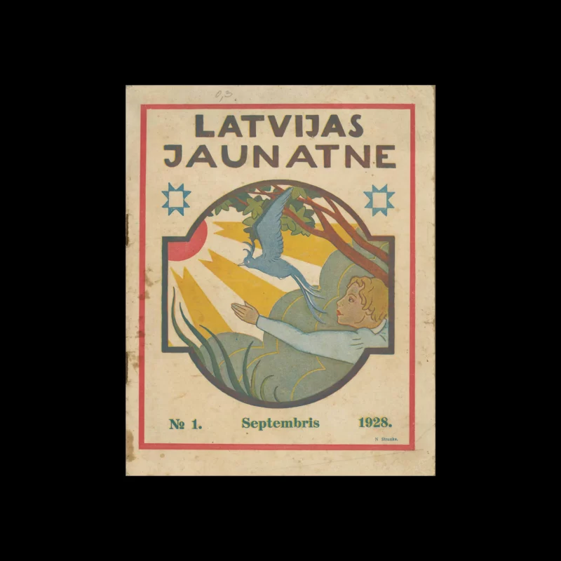 Latvian Youth - Journal for school and home, No.1, 45, September 1928. Cover design by Niklāvs Strunke