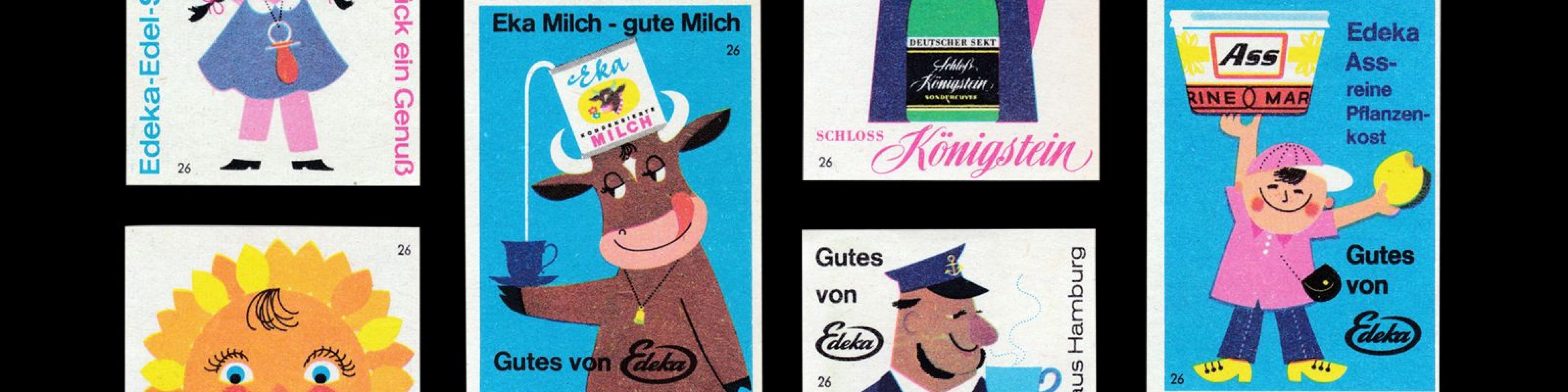 Edeka brand advertising, German, Matchbox label set