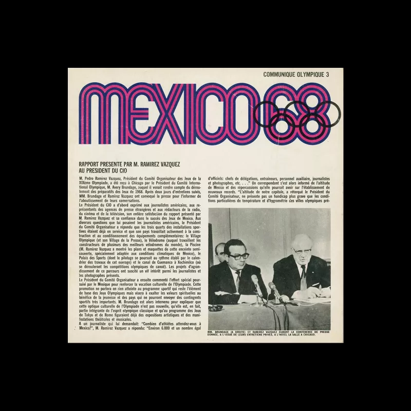 Mexico 1968, Communique Olympique 3, 1968. Designed by Lance Wyman