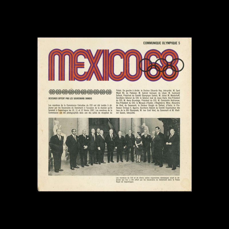 Mexico 1968, Communique Olympique 5, 1968. Designed by Lance Wyman