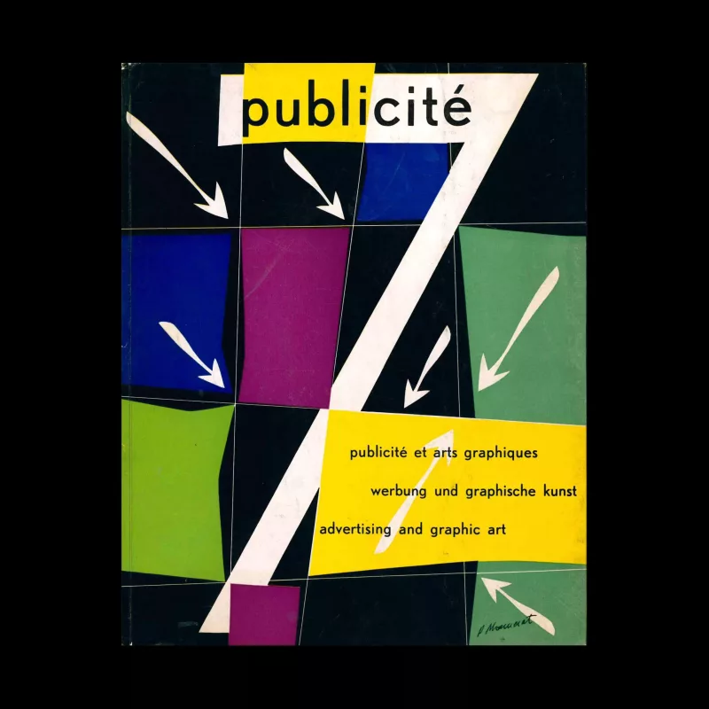 Publicité 7, Review of advertising and Graphic Art in Switzerland, 1953. Cover design by Pierre Monnerat