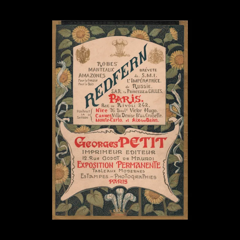 Redfern and Georges Petit Advertising Card, Paris, c.1900