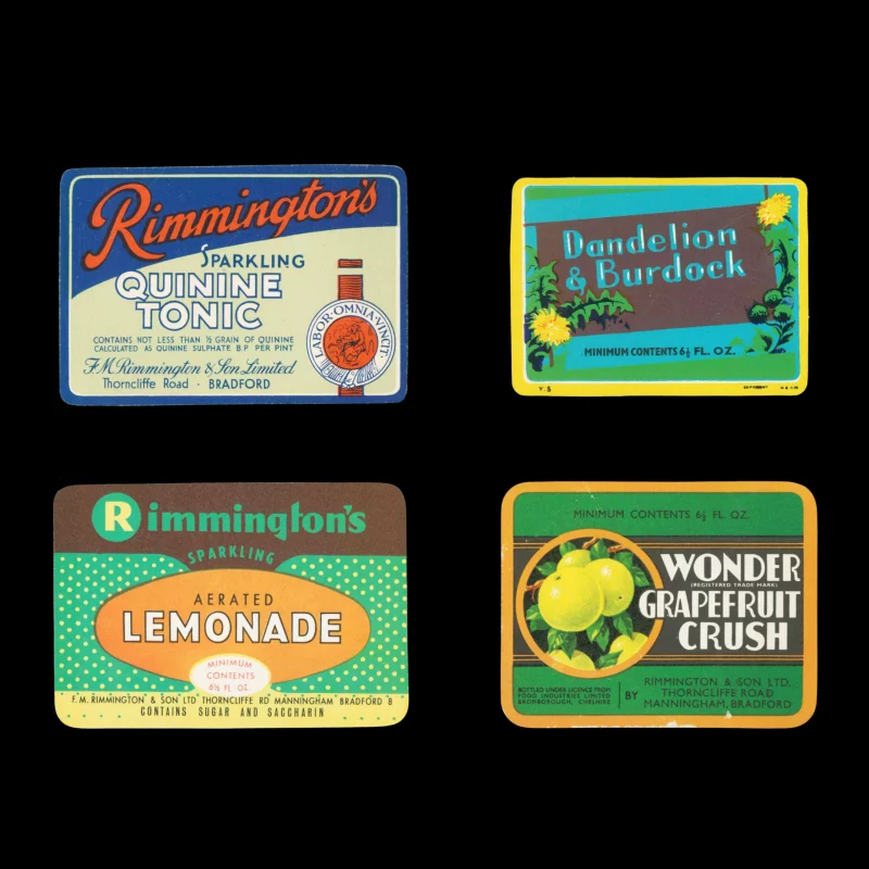 Soft Drink Label Set, Rimmington's of Bradford, 1930s -1960s