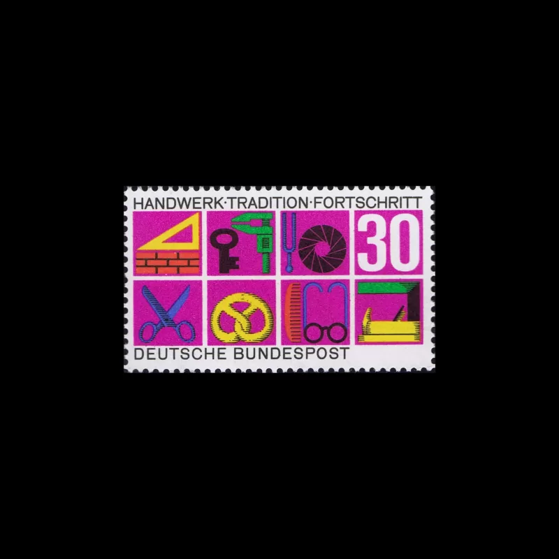 Symbols of Various Crafts, German Stamp, 1968. Designed by Karl Oskar Blase