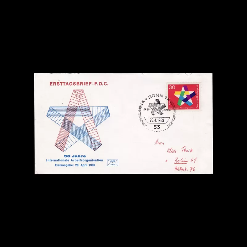 The 50th Anniversary of the (ILO) International Labour Organisation, East Germany FDC, 1969