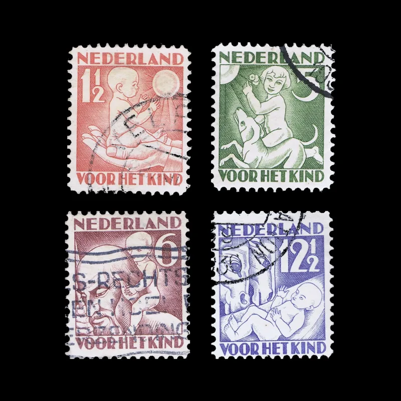 The Four Seasons, Children’s Stamps, Netherlands, 1930. Designed by A. V. D. Vossen