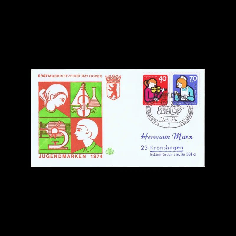 Youth Work, Germany First Day Cover and Stamps, 1974. Designed by Peter Lorenz