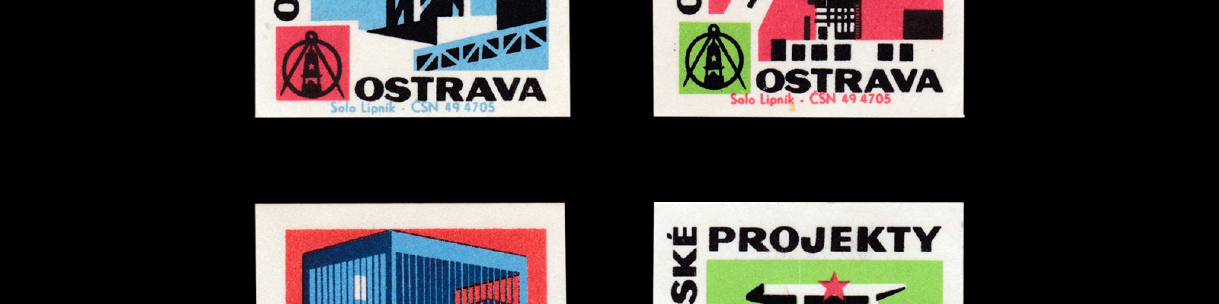 OKR Báňské Projekty Ostrava Czech matchbox labels